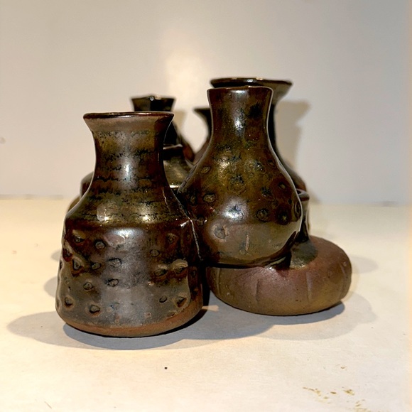 7 Vtg bud vases that are connected & 2 owls - crafted in Japan for Takahashi - Picture 2 of 9